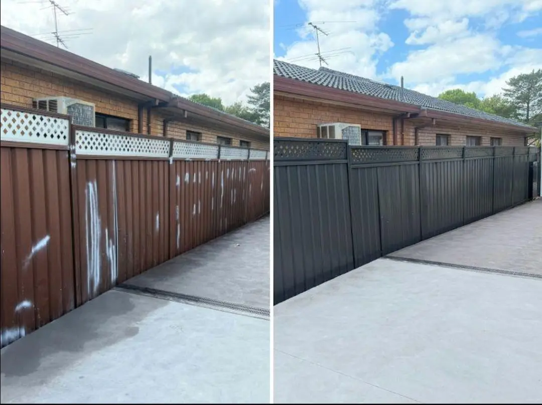 Fence painting before and after transformation